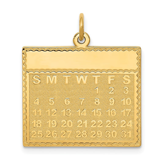14k Yellow Gold Thursday the First Day CalendarEngravable Charm Pendant Jewelry Gifts (Length 1.01" Width 0.86")